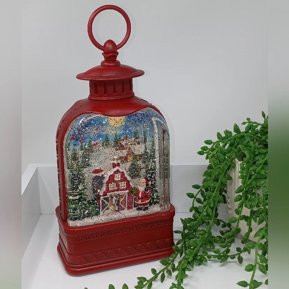 Festive Red Holiday Lantern with Santa Scene - Picture 5 of 8